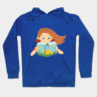 girl with cherries is reading a book with a sun on the cover Hoodie